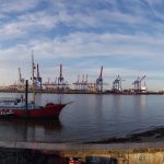 Panoramaansicht des Hafens in Altona Hamburg
